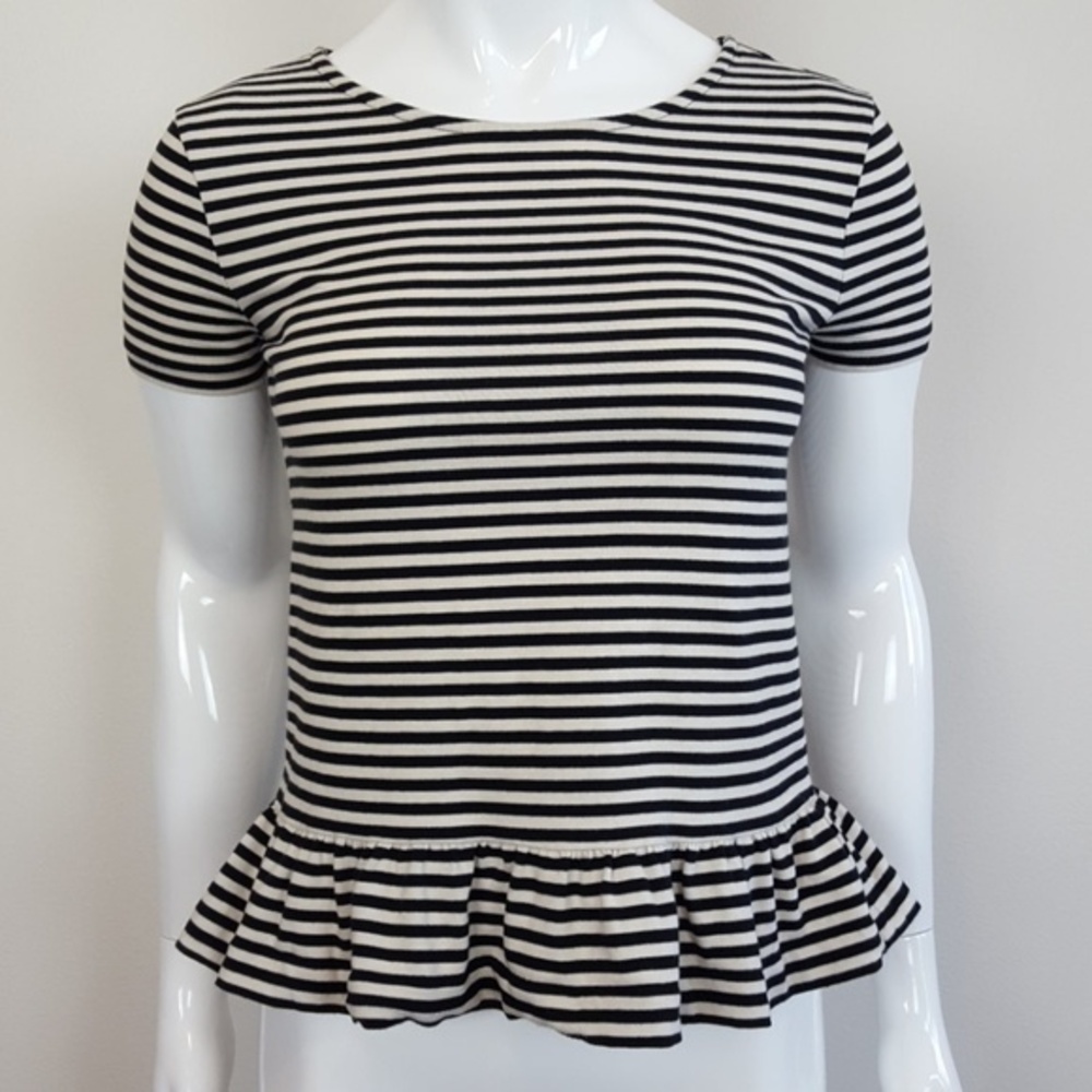 J. Crew Black & White Striped Ruffle Top